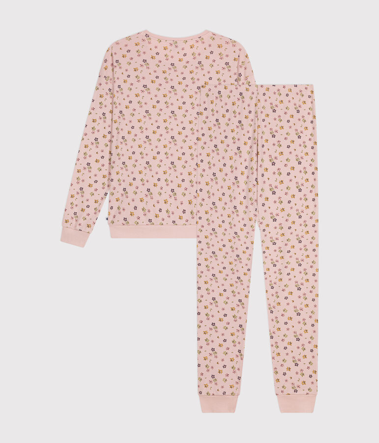 Pijama de algod&oacute;n con estampado de flores para mujer rosa SALINE/blanco MULTICO