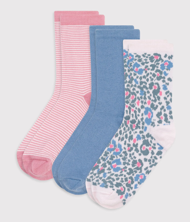 3 pares de calcetines infantiles de algod&oacute;n con estampado de leopardo multicolor