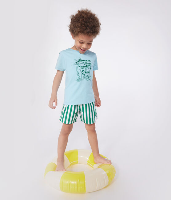 Camiseta infantil de manga corta de algodón con estampado azul AQUATIC