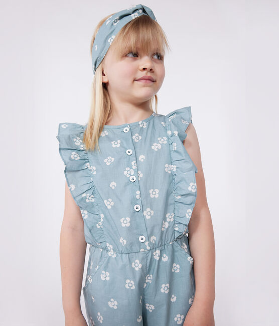 Mono infantil sin mangas de algodón con flores azul PAUL/blanco MARSHMALLOW