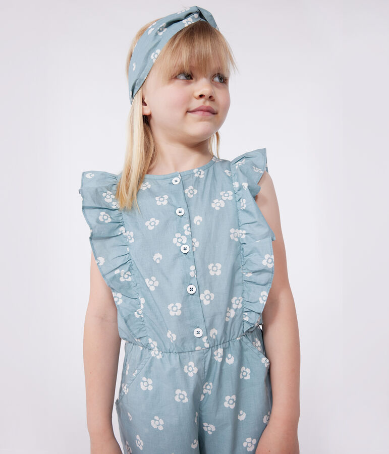 Mono infantil sin mangas de algod&oacute;n con flores verde/blanco