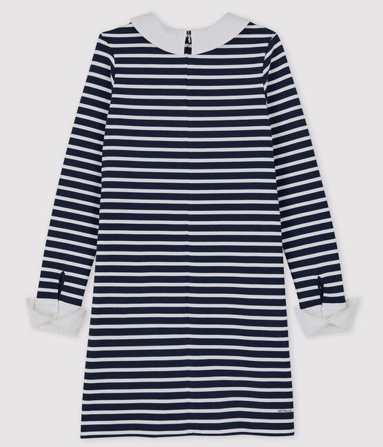 Vestido de mujer Petit Bateau x Deyrolle azul SMOKING/blanco MARSHMALLOW