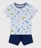 Pijama corto de algodón con estampado de animales de yoga de niño azul FRAICHEUR/blanco MULTICO