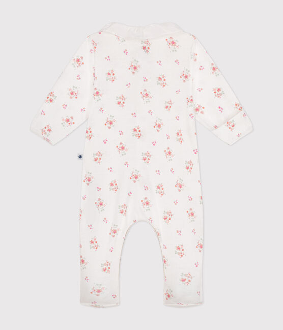 Pijama de algodón con estampado de flores para bebé blanco MARSHMALLOW/blanco MULTICO