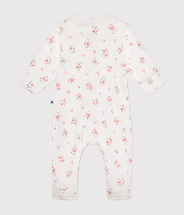 Pijama de algod&oacute;n con estampado de flores para beb&eacute; blanco/multicolor