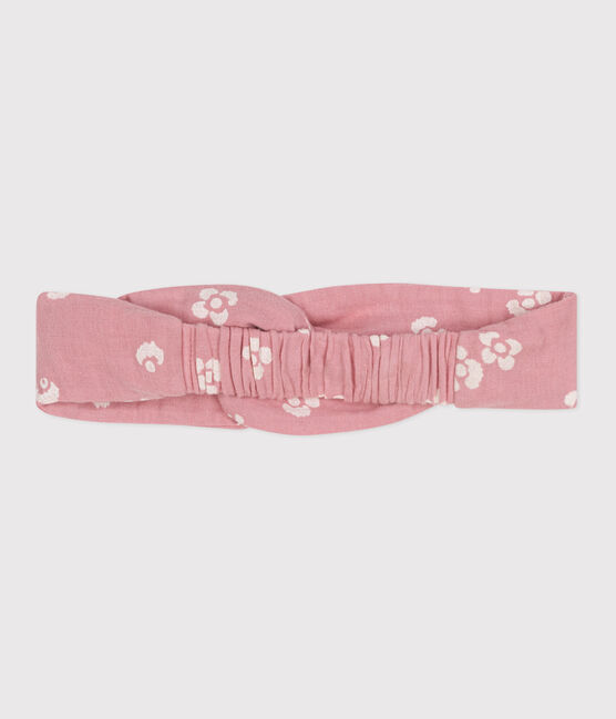 Diadema para bebé en gasa de algodón con estampado de flores rosa CHARME/blanco MARSHMALLOW