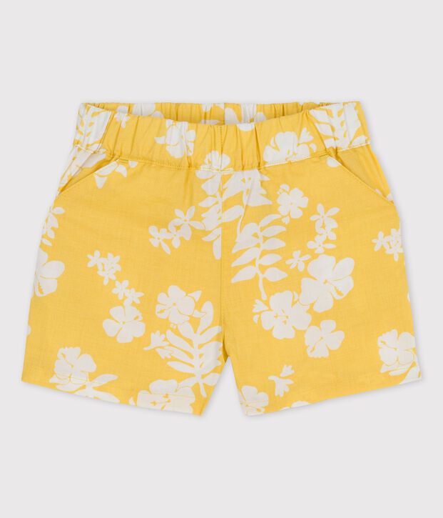 Shorts con estampado hawaiano de popelina de beb&eacute; amarillo/blanco