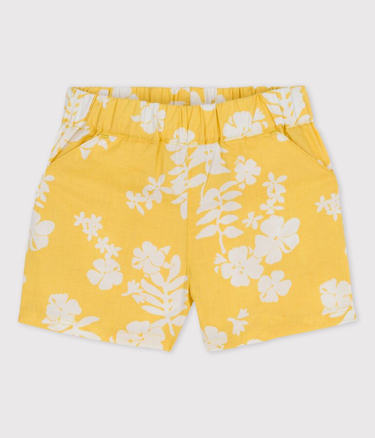 Shorts con estampado hawaiano de popelina de beb&eacute; amarillo ORGE/blanco MARSHMALLOW