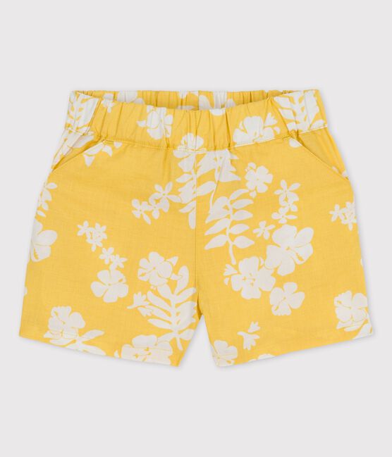 Shorts con estampado hawaiano de popelina de bebé amarillo ORGE/blanco MARSHMALLOW