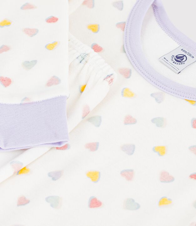 Pijama infantil de terciopelo con corazones blanco/multicolor