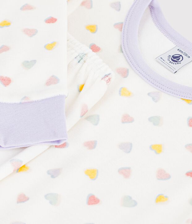 Pijama infantil de terciopelo con corazones blanco/multicolor