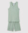Pijama corto liso jade de algodón y lyocell de niño verde HERBIER