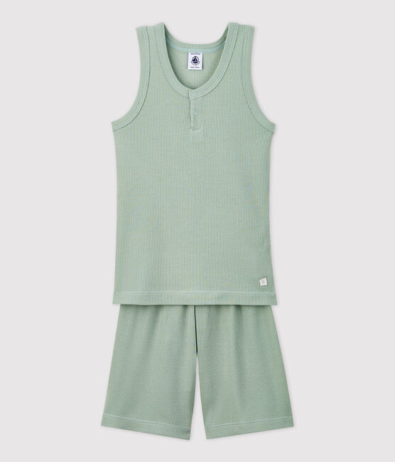 Pijama corto liso jade de algodón y lyocell de niño verde HERBIER