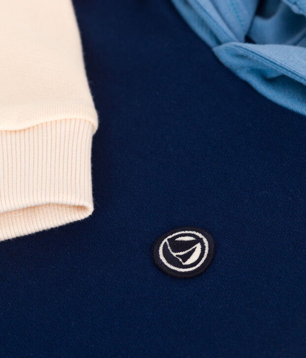 Sudadera infantil de algod&oacute;n liso con capucha azul/multicolor