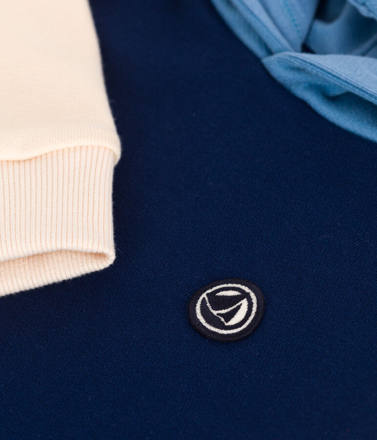 Sudadera infantil de algod&oacute;n liso con capucha azul/multicolor