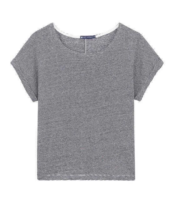 Camiseta brillante de lino milrayas para mujer azul SMOKING/blanco LAIT
