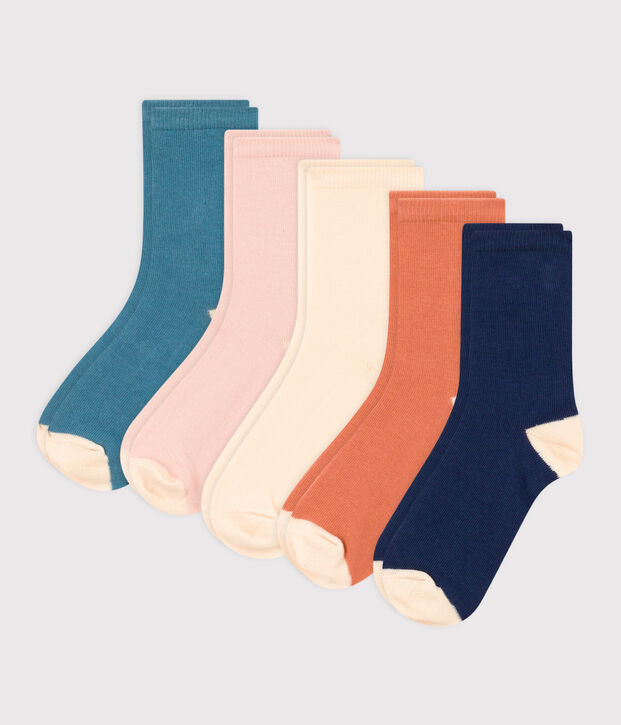 Juego de 5 pares de calcetines lisos para ni&ntilde;o/ni&ntilde;a multicolor