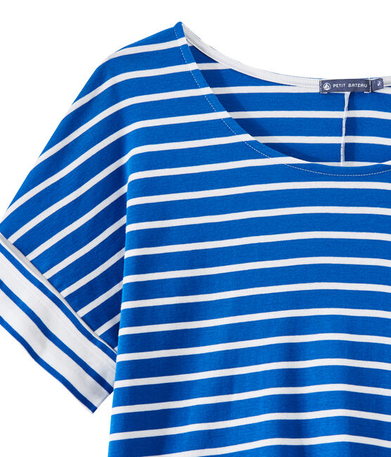 Camiseta oversize de rayas para mujer azul PERSE/blanco MARSHMALLOW