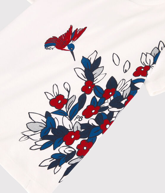 Camiseta de manga corta de algodón de niña blanco MARSHMALLOW/rojo TERKUIT