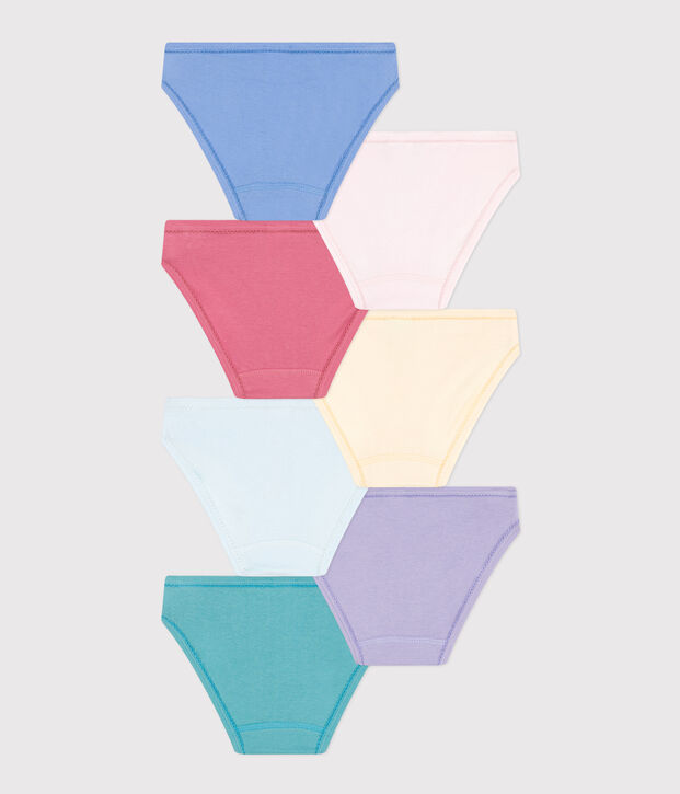 Juego de 7 braguitas infantiles lisas de algod&oacute;n multicolor