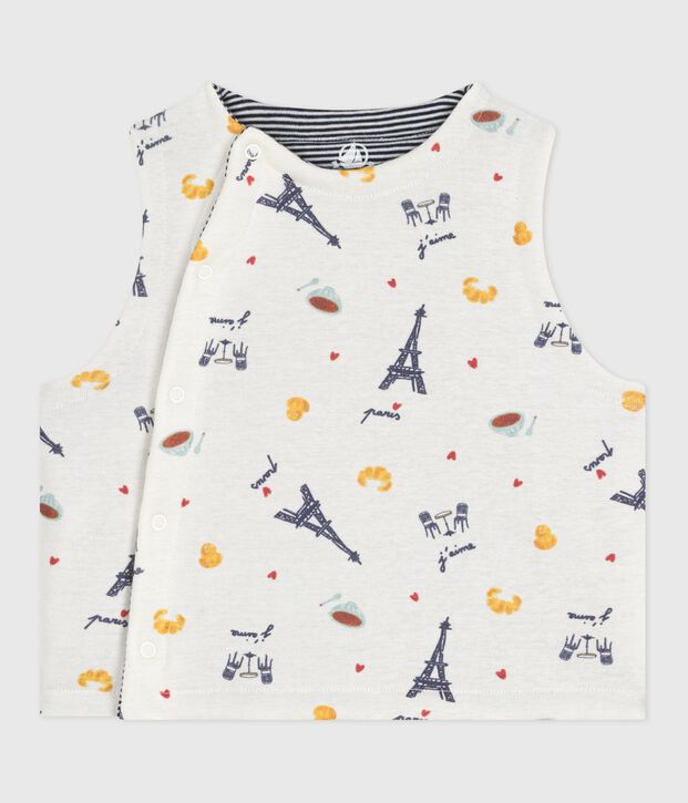 Chaleco reversible de algod&oacute;n estampado para beb&eacute; blanco/azul