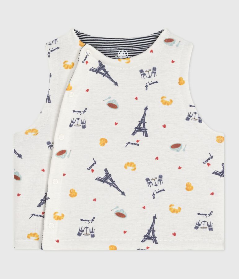 Chaleco reversible de algod&oacute;n estampado para beb&eacute; blanco/azul