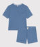 Pijama con pantalón corto y camiseta lisa de algodón calado para mujer azul BEACH
