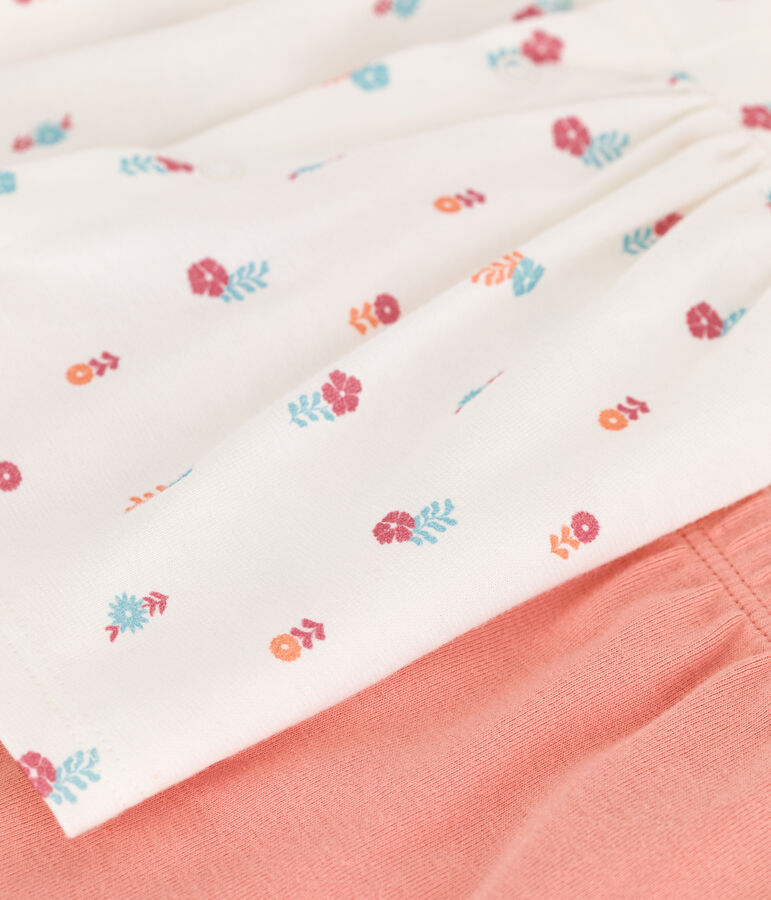 Conjunto de dos piezas de algod&oacute;n con blusa con volantes para reci&eacute;n nacido blanco/multicolor