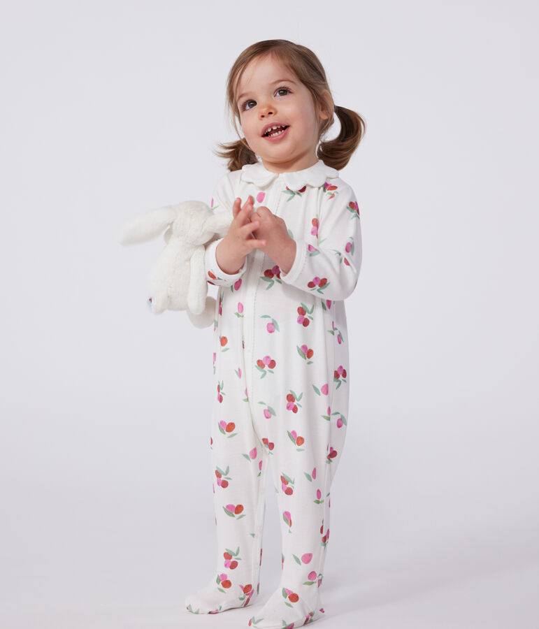Pijama de algod&oacute;n con cuello p&eacute;talo de frutas para beb&eacute; blanco/multicolor