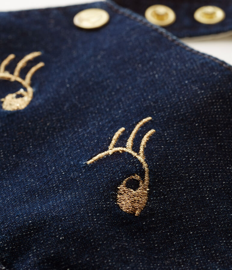 Peto corto de tela para beb&eacute; ni&ntilde;a azul/beige