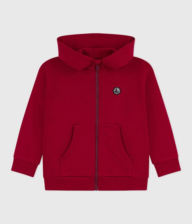 Sudadera infantil de algod&oacute;n liso con cremallera rojo