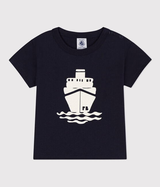 Camiseta de manga corta de punto con motivo para bebé azul SMOKING