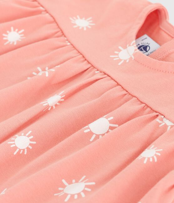 Blusa de algodón de manga corta con estampado de soles para bebé naranja ABRICOT/ MARSHMALLOW