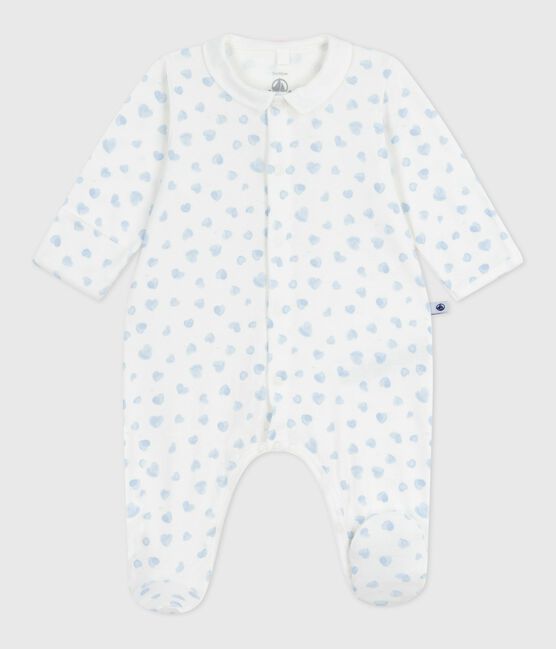 Pijama de algodón con cuello estampado de corazón para bebé MARSHMALLOW/ ADRIATIC