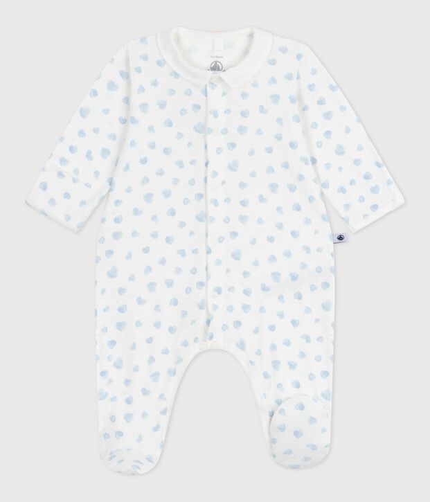 Pijama de algod&oacute;n con cuello estampado de coraz&oacute;n para beb&eacute; blanco/azul