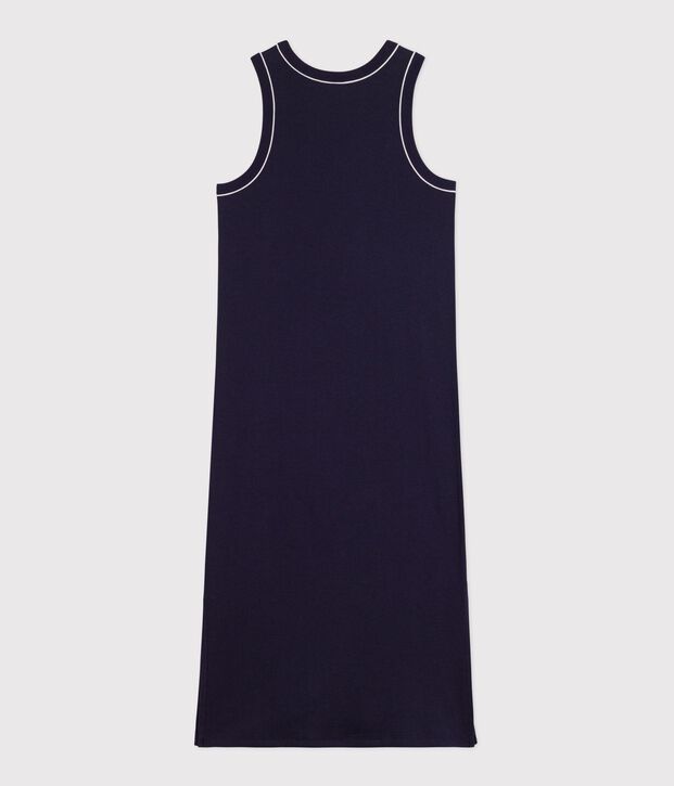 Vestido largo tipo camiseta sin mangas de algod&oacute;n para mujer azul