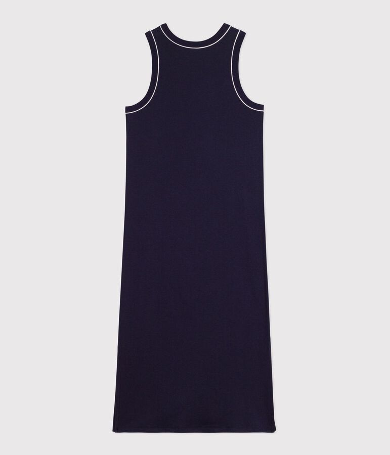 Vestido largo tipo camiseta sin mangas de algod&oacute;n para mujer azul