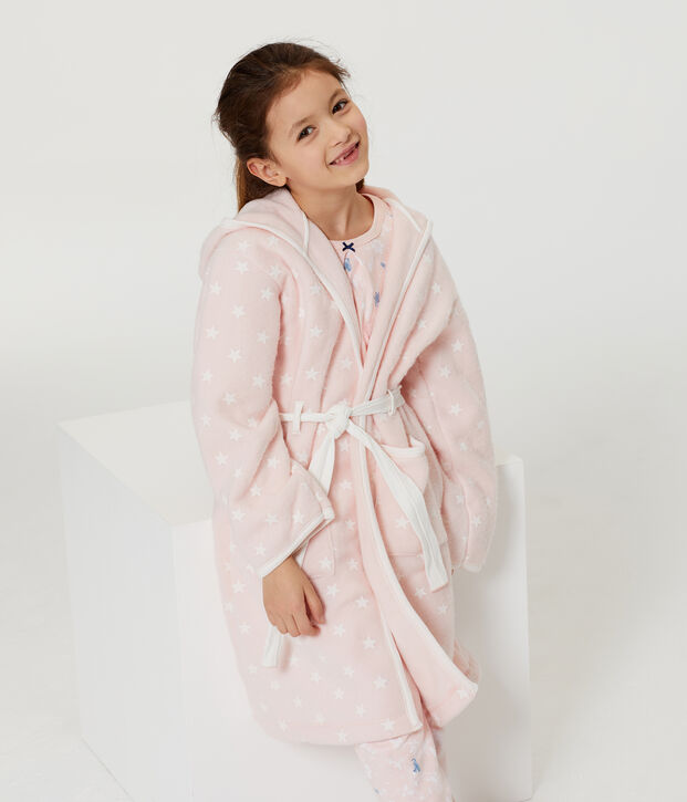 Bata de casa infantil de polar rosa/blanco