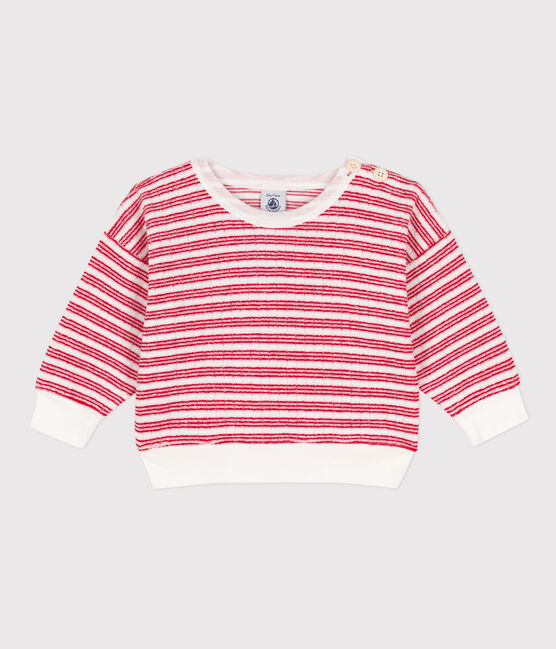 Sudadera de rizo a rayas para bebé blanco MARSHMALLOW/rojo PEPS