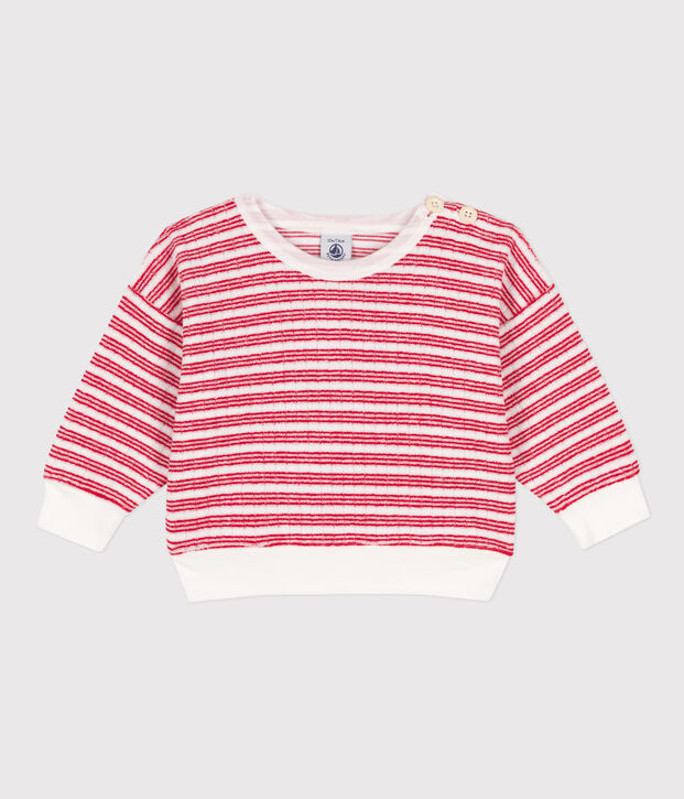 Sudadera de rizo a rayas para beb&eacute; blanco/rojo