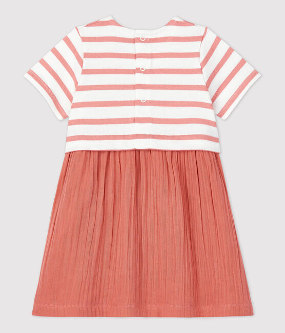 Vestido bimaterial de gasa de algodón y jersey grueso ecológico para bebé blanco MARSHMALLOW/ PAPAYE