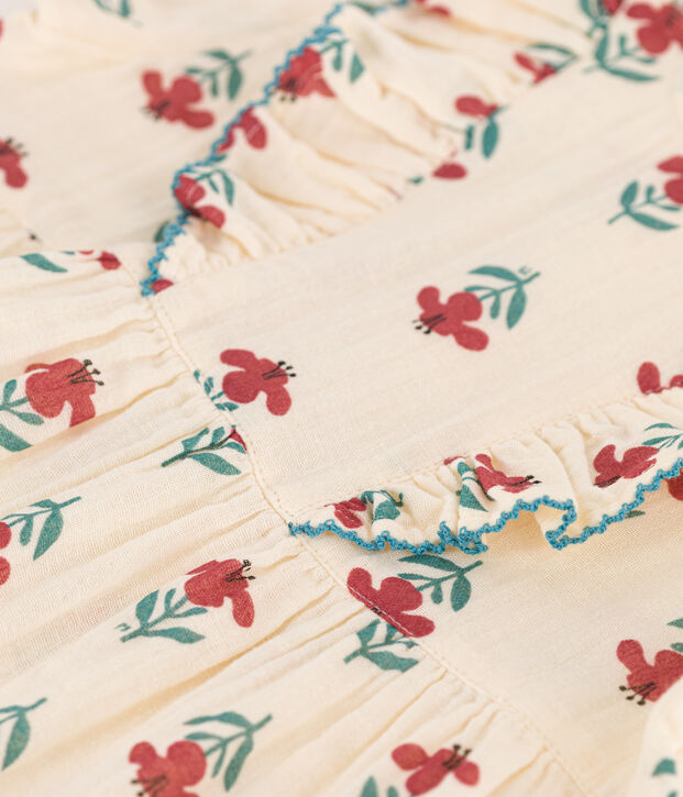 Vestido estampado de manga corta de gasa de algod&oacute;n para beb&eacute; crudo/multicolor