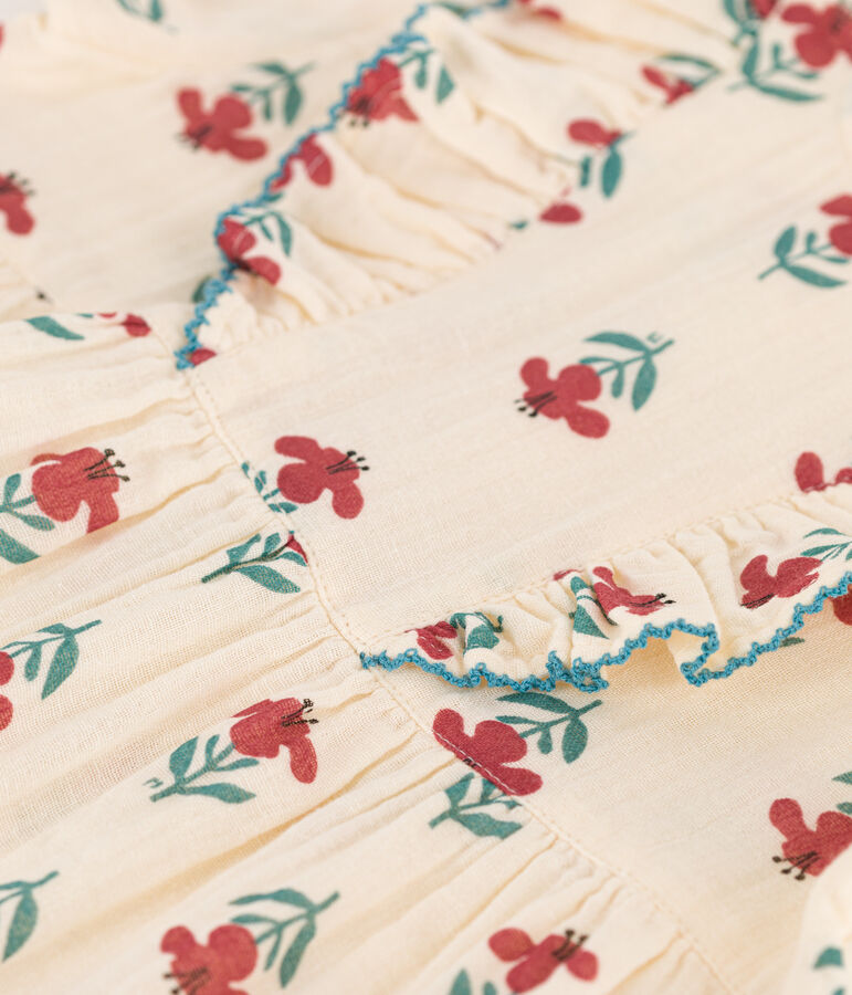 Vestido estampado de manga corta de gasa de algod&oacute;n para beb&eacute; crudo/multicolor