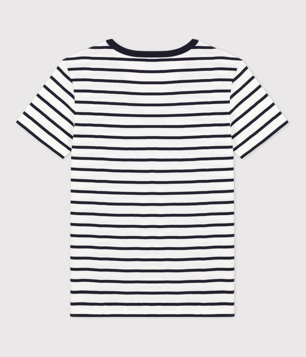 Camiseta LA ICONICA de algod&oacute;n con cuello de pico para mujer blanco/azul