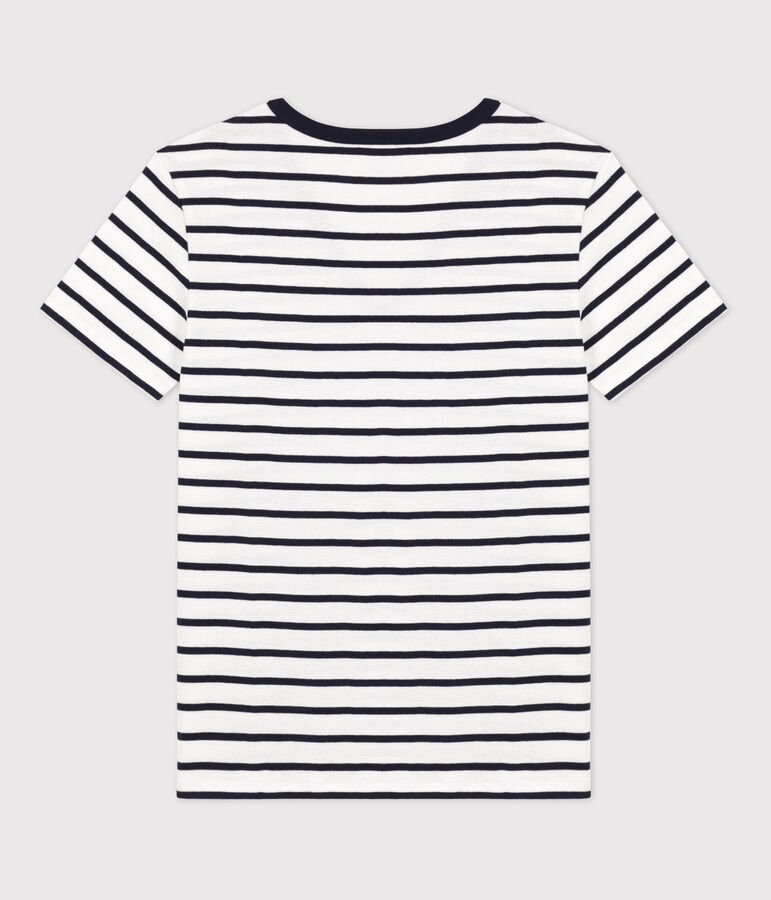 Camiseta LA ICONICA de algod&oacute;n con cuello de pico para mujer blanco/azul