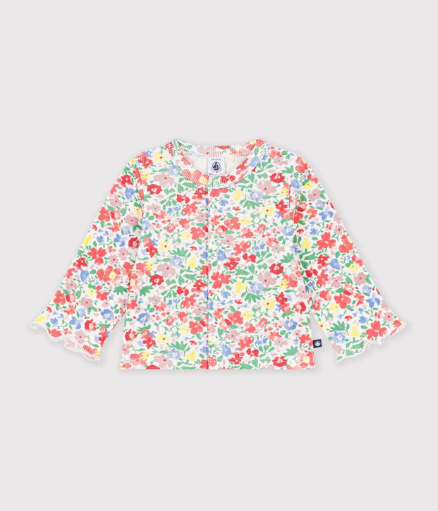 C&aacute;rdigan de algod&oacute;n con estampado de flores para beb&eacute; blanco/multicolor
