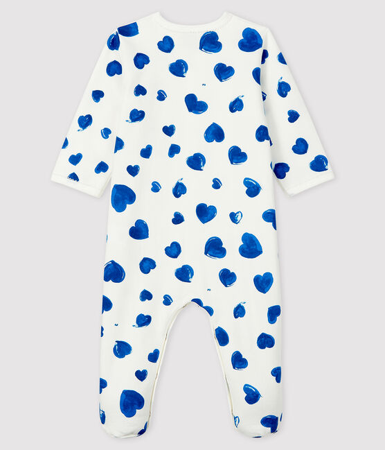 Pelele de punto muletón con corazones azules para bebé niña blanco MARSHMALLOW/blanco MULTICO