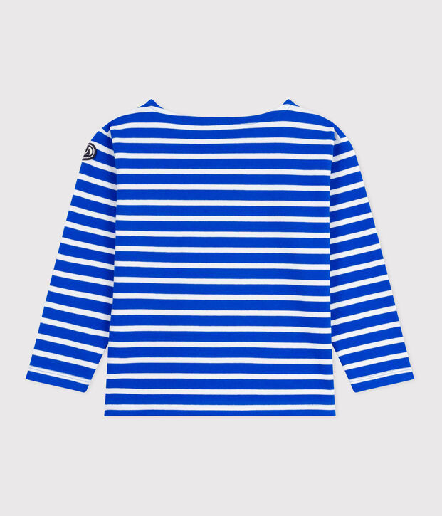 Marinera infantil unisex de algod&oacute;n de manga larga azul/blanco