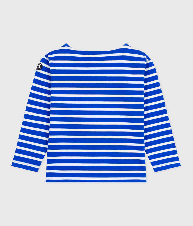 Marinera infantil unisex de algod&oacute;n de manga larga azul/blanco