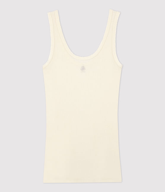 Camiseta de tirantes de lana y algodón de mujer blanco MARSHMALLOW
